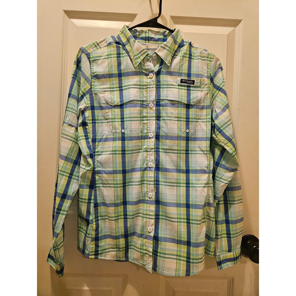 Columbia PFG Womens Small Button Up Plaid Shirt Performance Fishing Gear